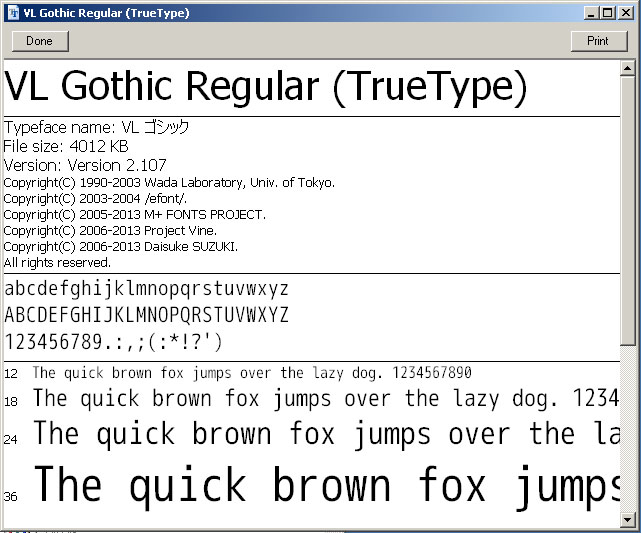 VL-Gothc Font Info