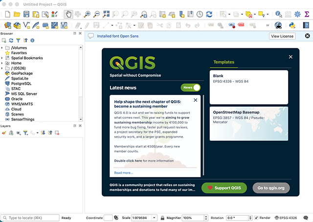 QGISv4 Opening Screen