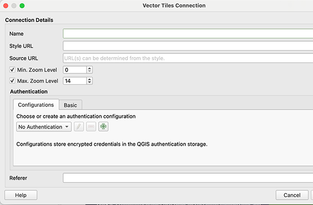 Vector Tile Connection Dialog