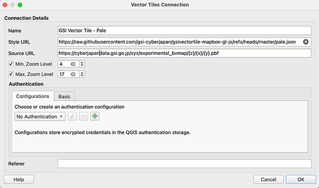 Vector Tile Source Settings